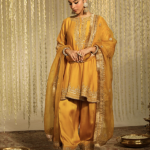 Warizah - Glaze Mustard Short Anarkali With Salwar And Dupatta