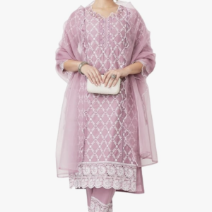 Myx Women's Embroidered Cotton Kurta Pant Set with Organza Dupatta (Available in Plus Sizes)