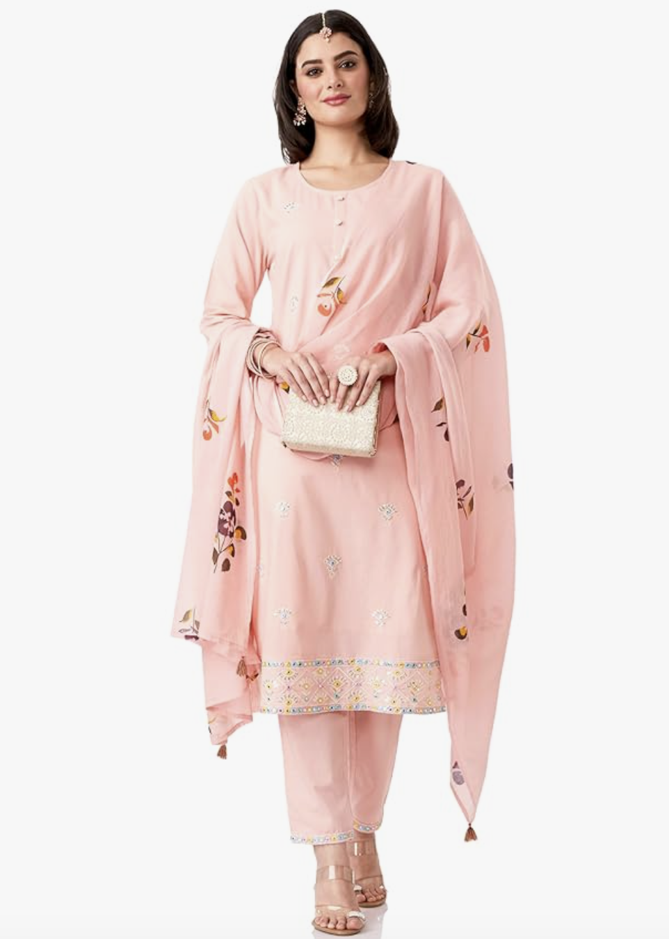 Myx Women's Embroidered Cotton Kurta Pant Set with Dupatta (Available in Plus Sizes)