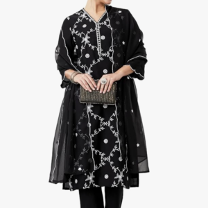 Myx Women's Embroidered Kurta Pant Set with Organza Dupatta (Available in Plus Sizes)