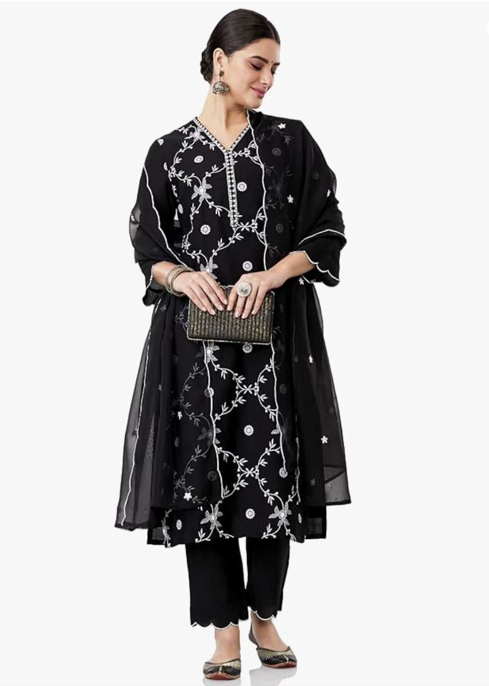 Myx Women's Embroidered Kurta Pant Set with Organza Dupatta (Available in Plus Sizes)
