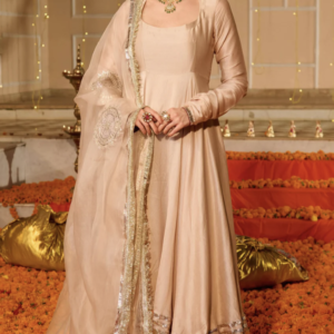 Padma Beige Solid Chanderi Suit Set