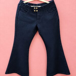 Girls's Dark Navy Flared Fit Jeans – Gold Button Detail